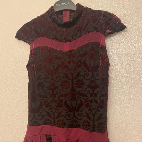 Weissman Dance Costume burgundy velvet burnout maxi dress Silhouettes 11291 MA - Picture 2 of 14